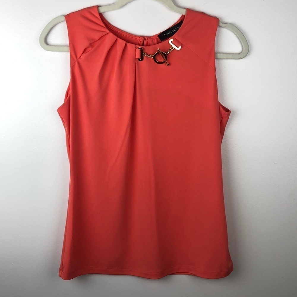 Ivanka Trump Coral Sleeveless Gold Chain Top S